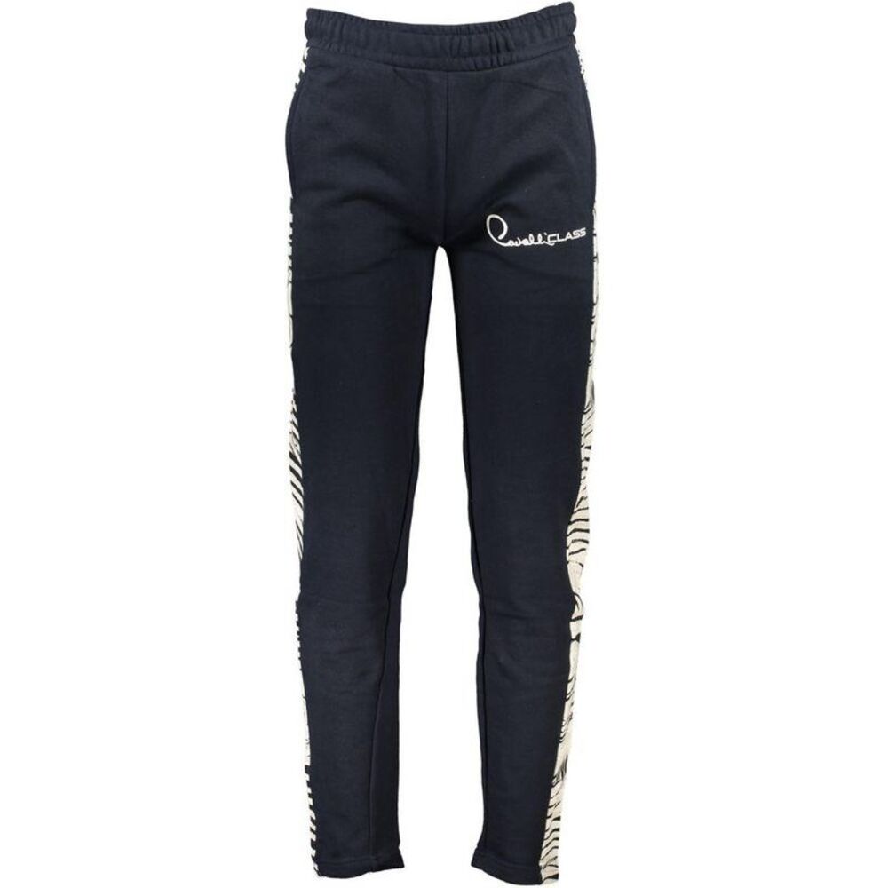 Cavalli Class Slim Fit Printed Side Stripe Pants Men Blue Bottoms